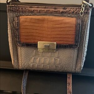 Brahmin Gray and Brown Crocodile Embossed Crossbody Bag